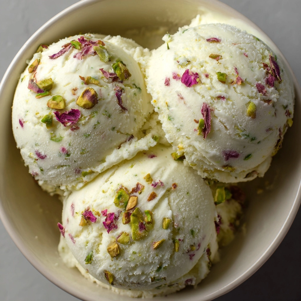 Rose Pistachio Cheesecake Ice Cream Recipe - Recipe Image