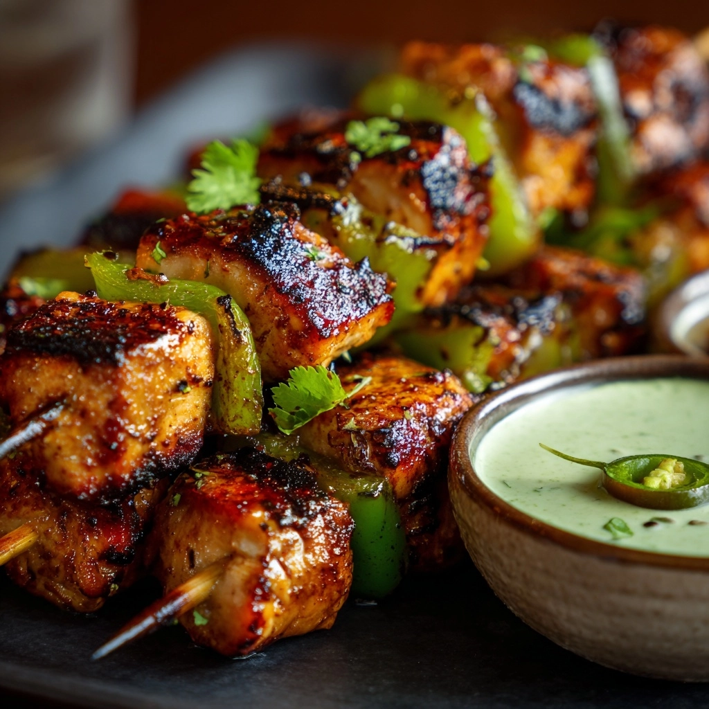 Spicy Honey Jalapeño Chicken Skewers with Cilantro Lime Dip Recipe - Recipe Image