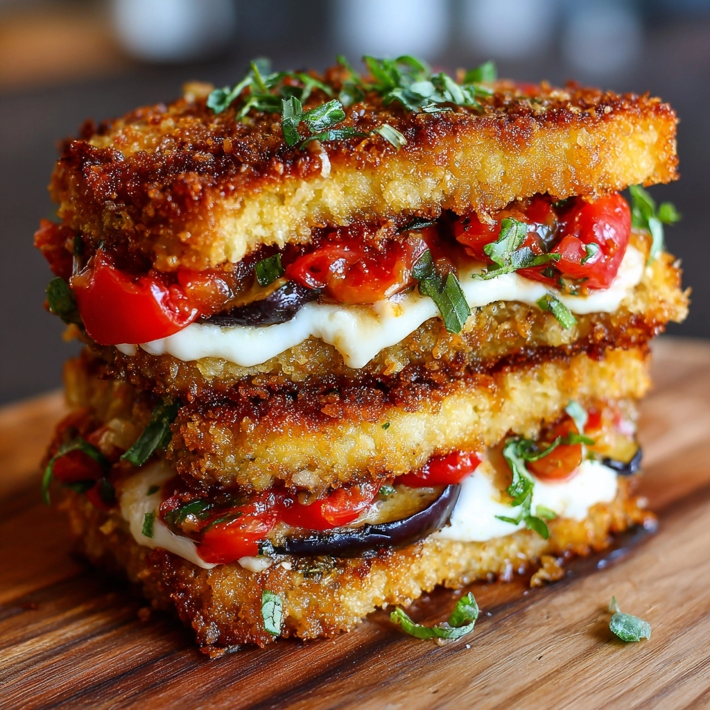 Eggplant and Goat Cheese Sandwiches with Tomato Tarragon Sauce Recipe - Recipe Image