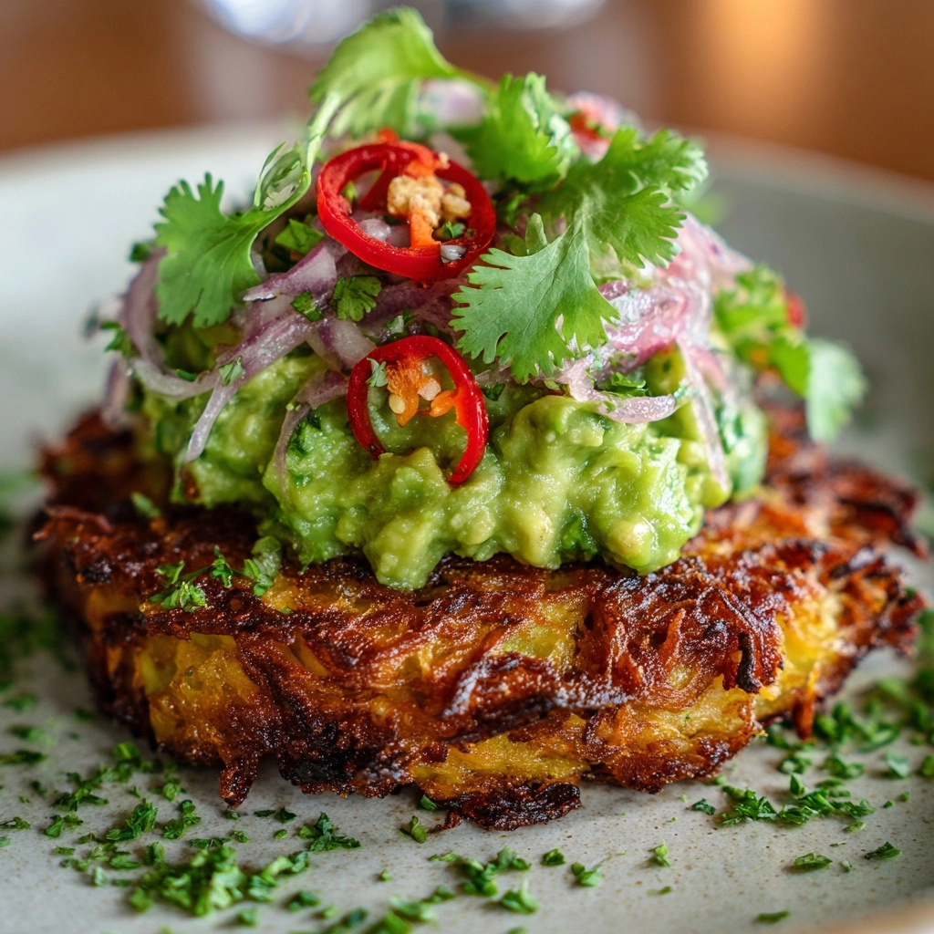 Spicy Smashed Avocado Hash Brown Toasts Recipe - Recipe Image