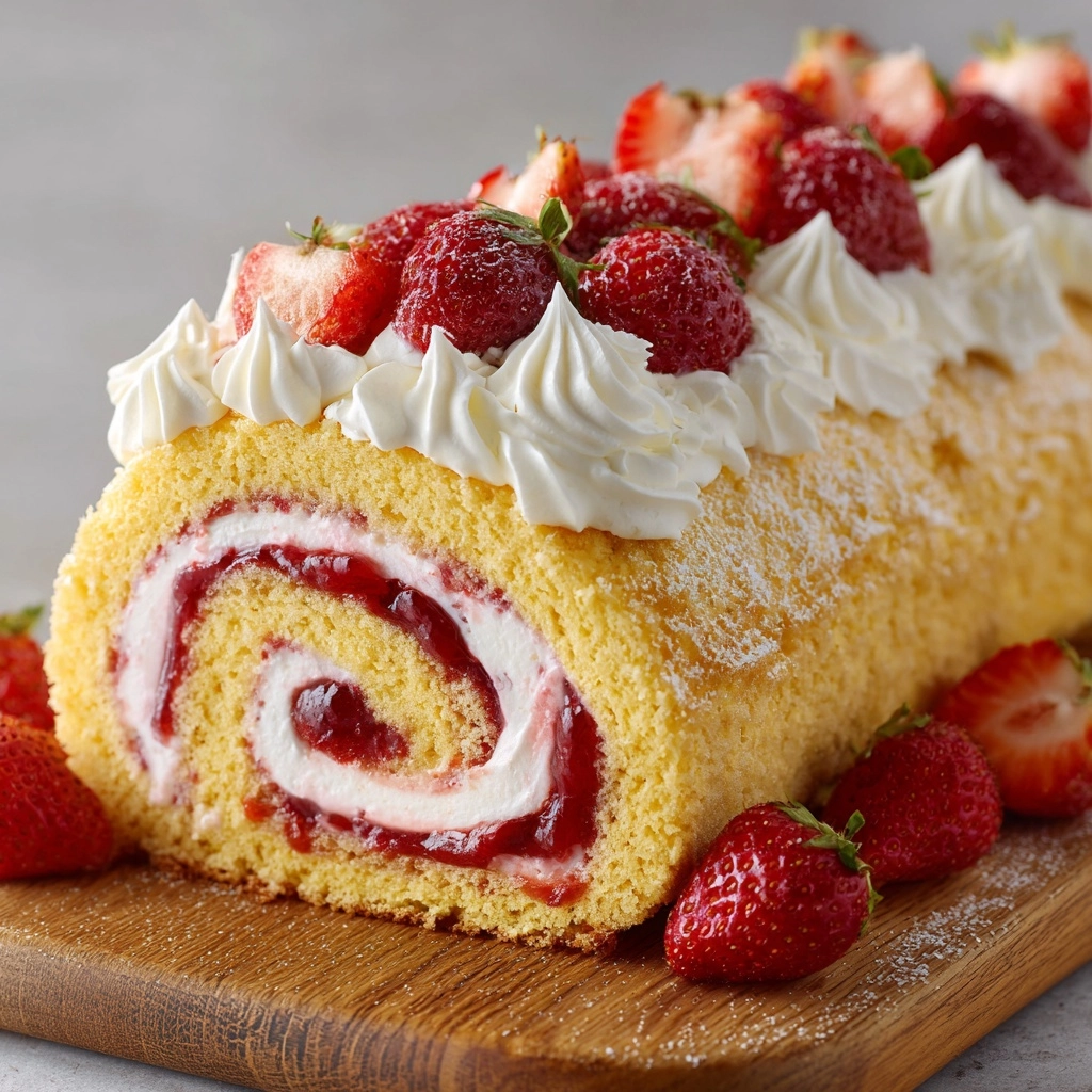 Strawberry Swiss Roll Cake Recipe - Recipe Image