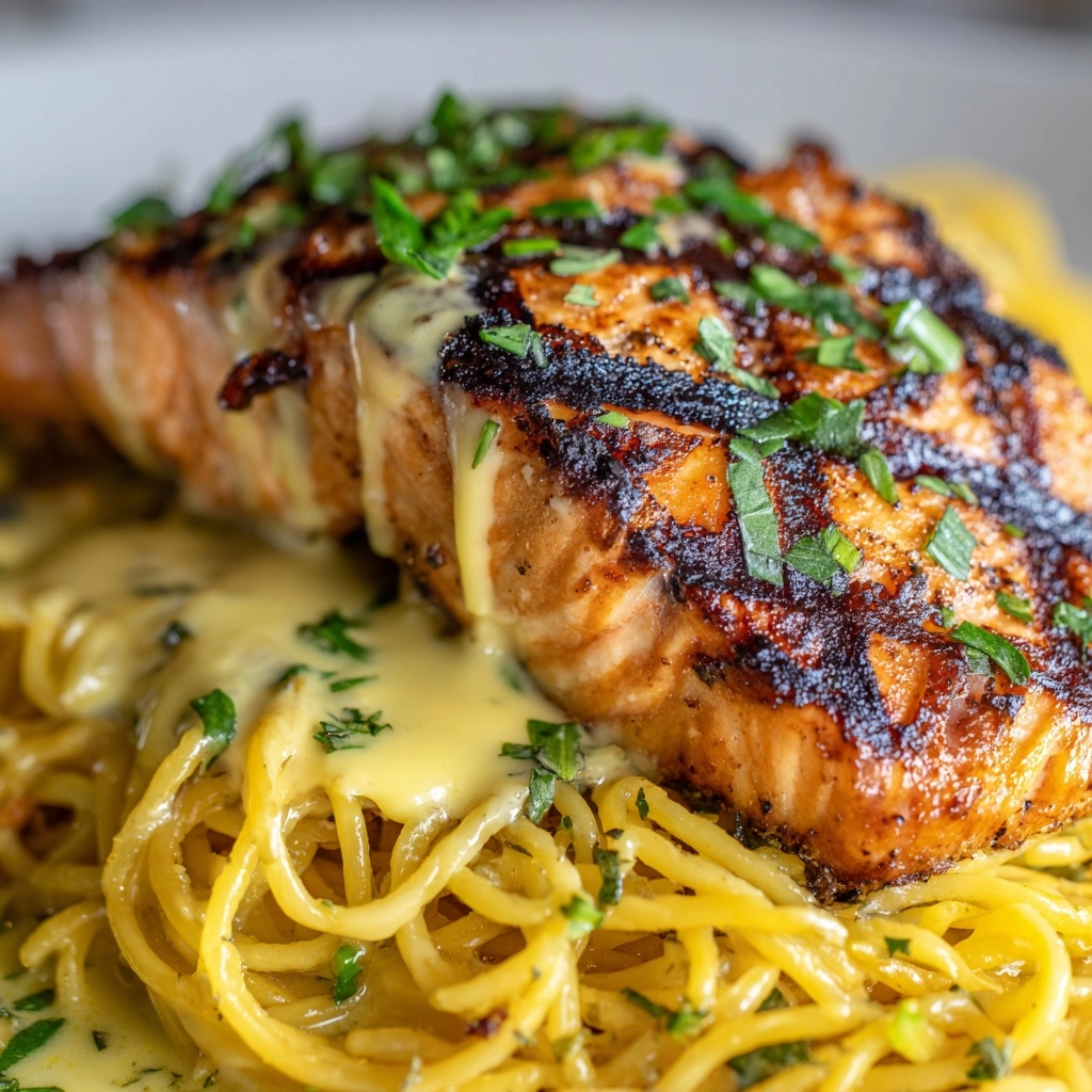 Creamy Garlic Butter Salmon Pasta Recipe - Recipe Image