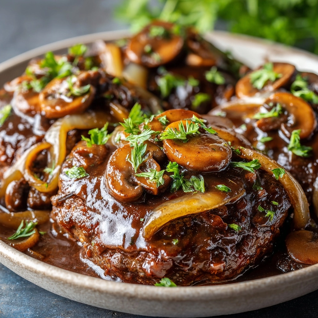 Bobby Flay’s Salisbury Steak Recipe with Mushroom Gravy Recipe - Recipe Image