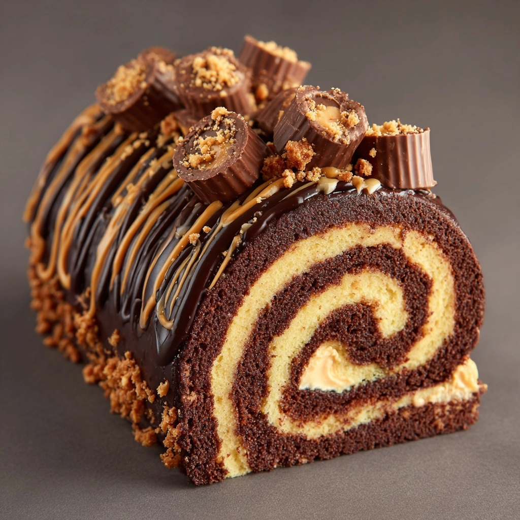 Decadent Chocolate Peanut Butter Cake Roll Recipe - Recipe Image