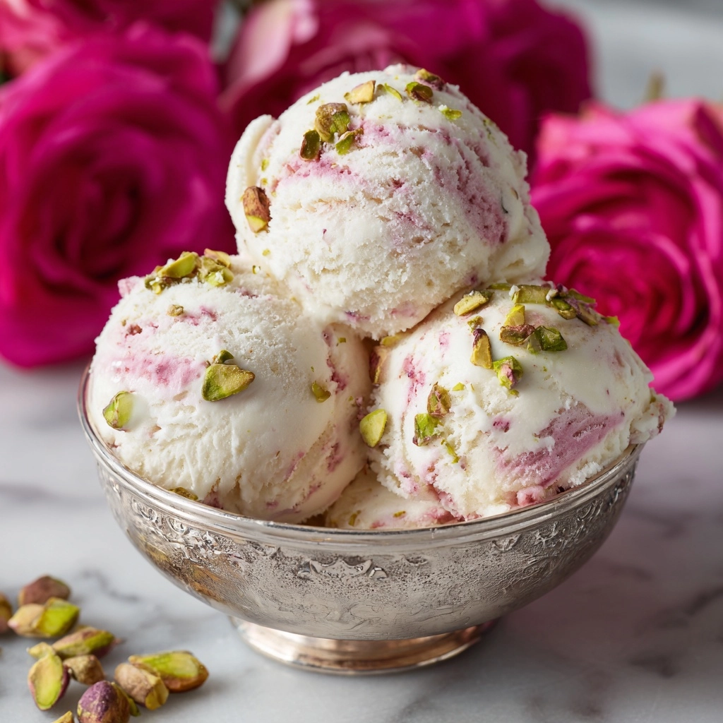 Rose Pistachio Cheesecake Ice Cream Recipe - Recipe Image