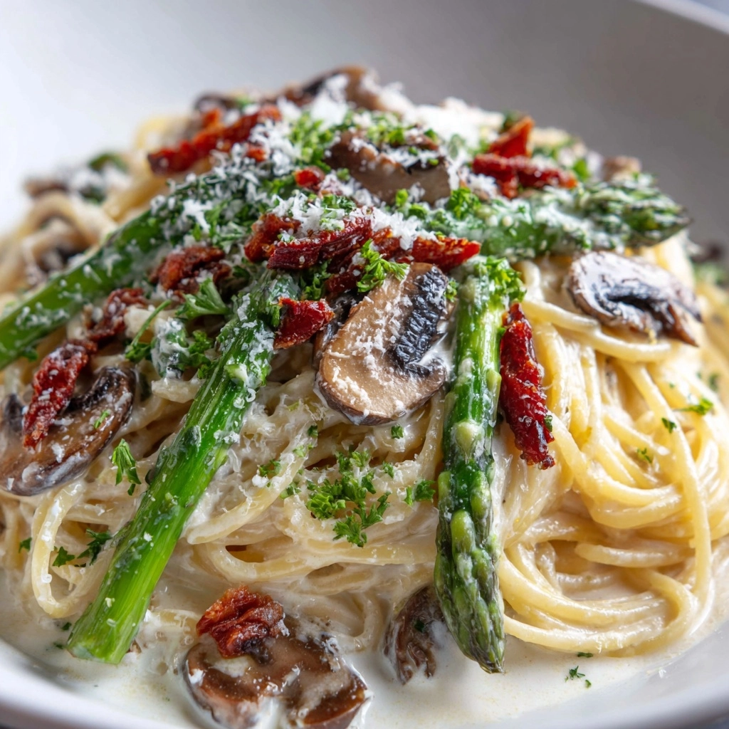 Roasted Asparagus and Mushroom Carbonara Recipe - Recipe Image