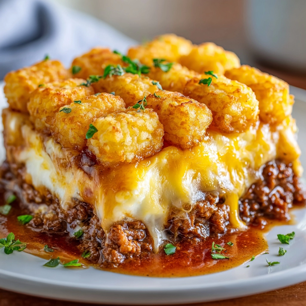 Cheesy Tater Tot Meatloaf Casserole Recipe - Recipe Image