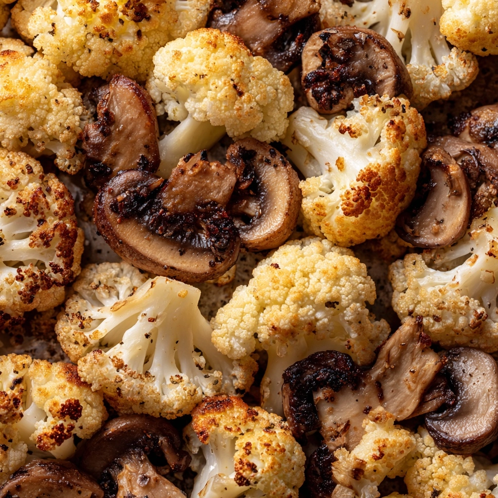 Garlicy Roasted Cauliflower & Mushrooms Recipe