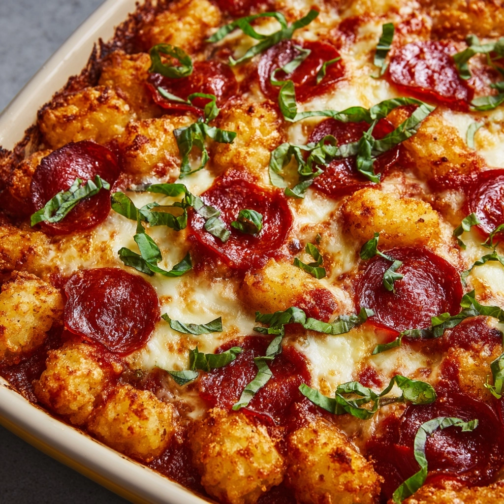 Pepperoni Pizza Tater Tot Casserole Recipe - Recipe Image
