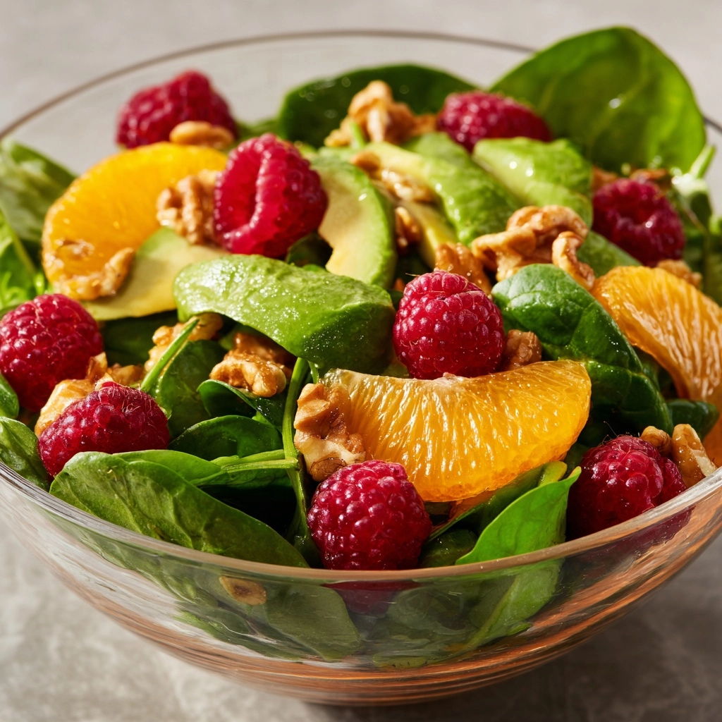 Raspberry-Spinach Salad with Avocado & Walnuts Recipe - Recipe Image
