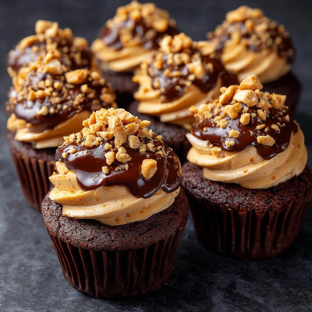 Gooey Chocolate Peanut Butter Cupcakes Recipe - Recipe Image
