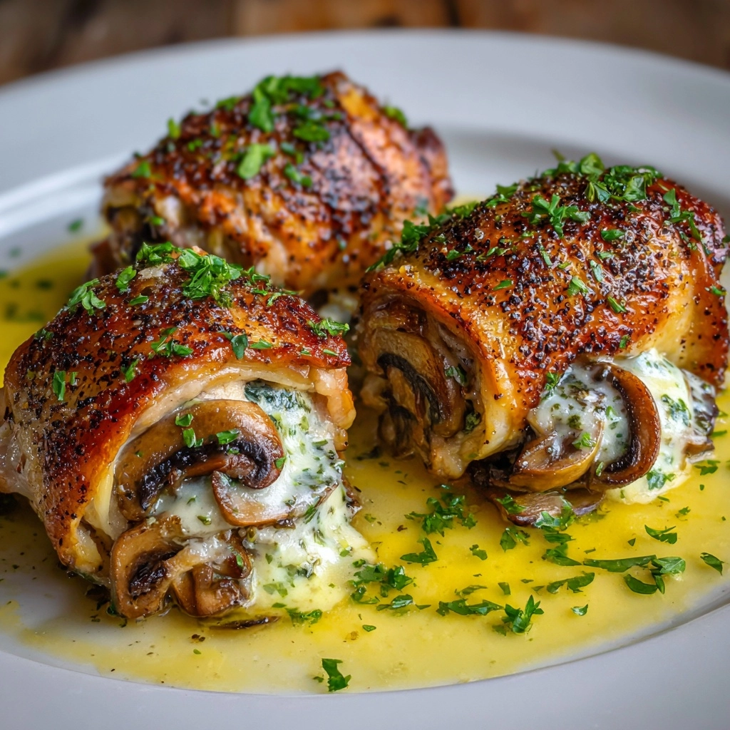 Cheesy Garlic Butter Mushroom Stuffed Chicken Recipe - Recipe Image
