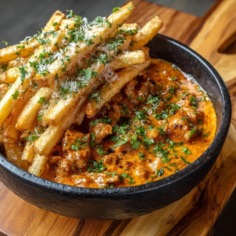 Creamy Butter Chicken in Garlic-Infused Sauce with Golden Crispy Fries Recipe
