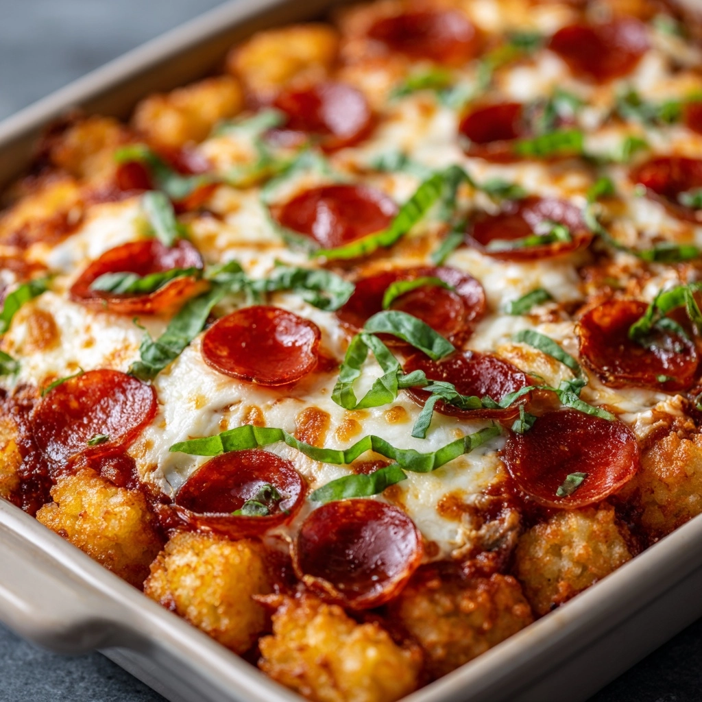 Pepperoni Pizza Tater Tot Casserole Recipe - Recipe Image