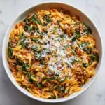 Ground Beef Orzo with Tomato Cream Sauce Recipe