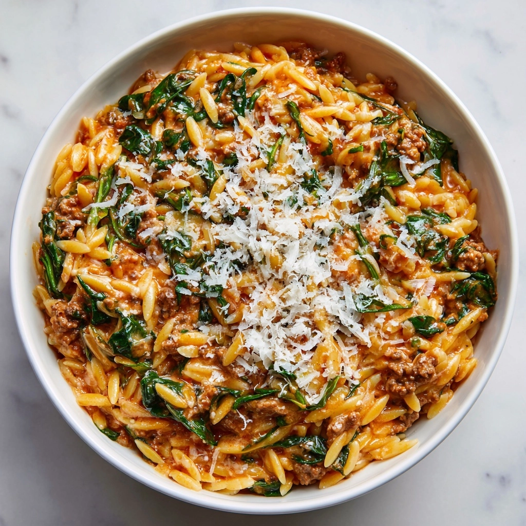 Ground Beef Orzo with Tomato Cream Sauce Recipe - Recipe Image