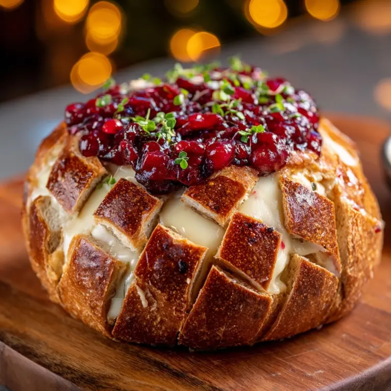 Garlic Herb Sourdough Bread Stuffed with Brie and Cranberry Sauce Recipe
