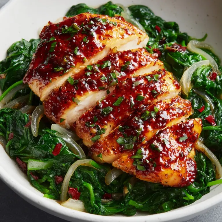 Asado Chicken Breast with Sautéed Garlic Spinach Recipe