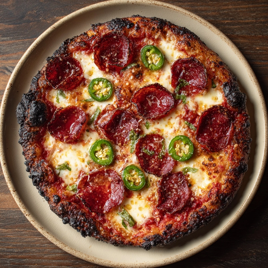 Pepperoni and Roasted Jalapeño Pesto Pan Pizza Recipe - Recipe Image