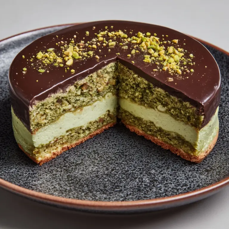 Flourless Pistachio Cake with Chocolate Ganache Recipe