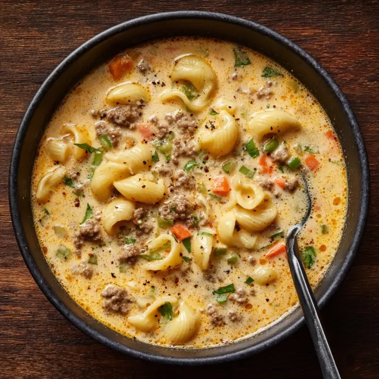 One-Pot Macaroni Cheeseburger Soup Recipe