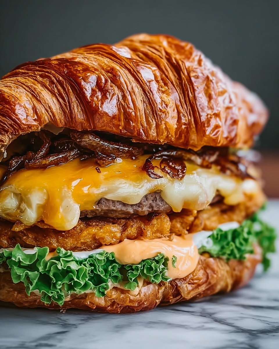 French Onion Croissant Burger: A Savory Twist on a Classic Favorite Recipe - Recipe Image