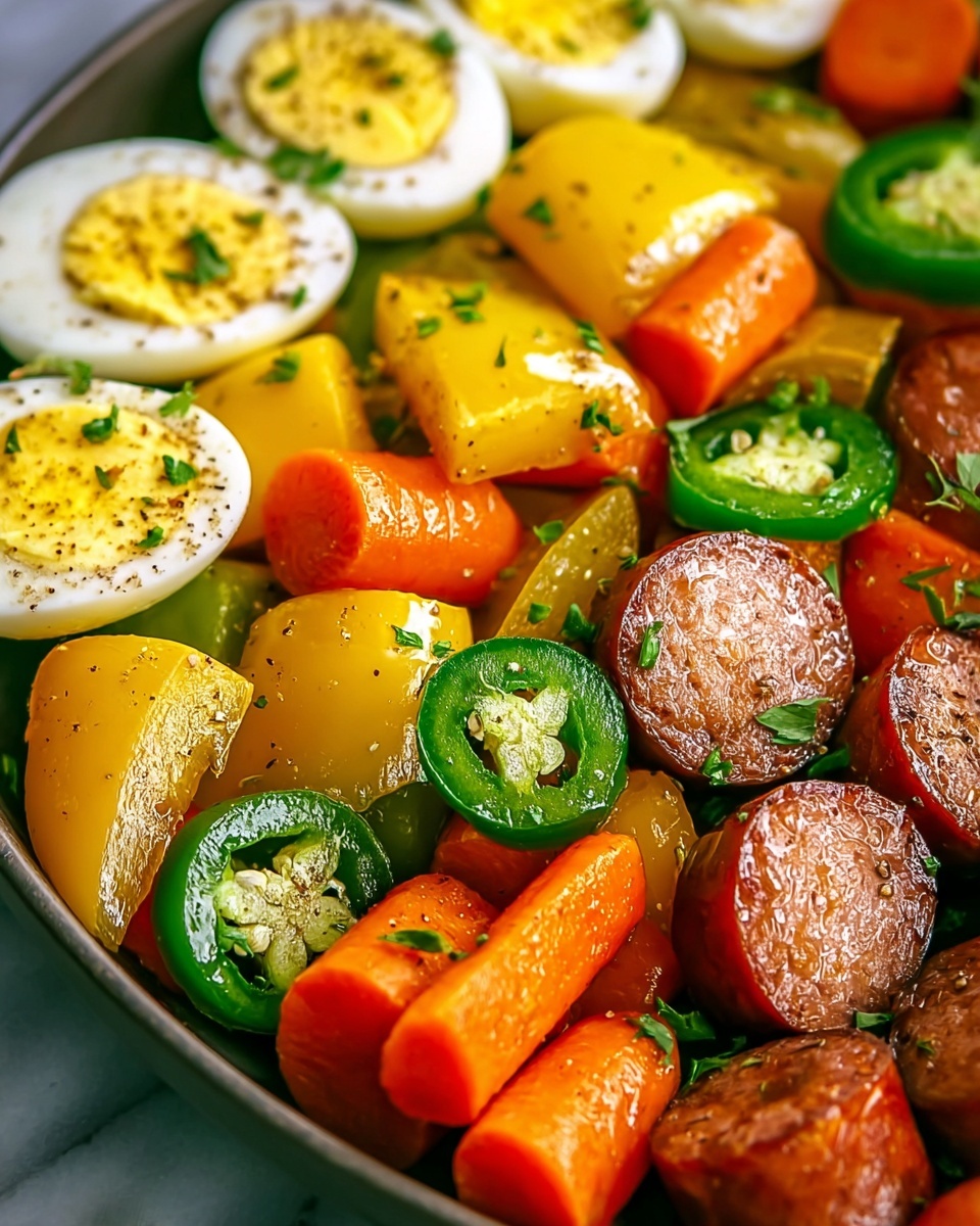 Pickled Eggs, Sausages, Jalapeños, and Carrots Recipe - Recipe Image