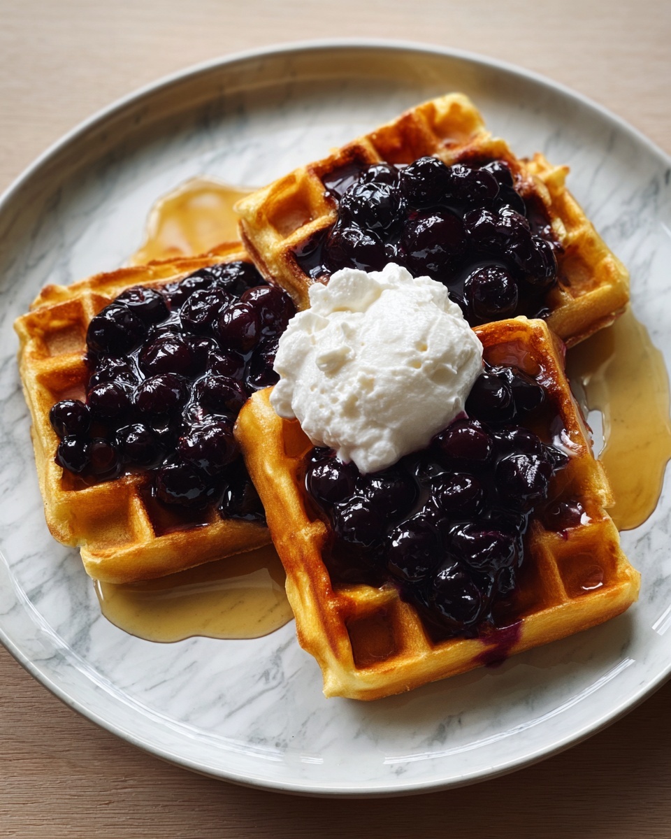 Waffles with Blueberry Compote and Lemon Ricotta Cream Recipe - Recipe Image