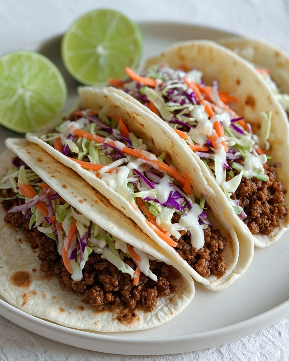 Beef Tacos with Peach Vinegar Slaw Recipe - Recipe Image