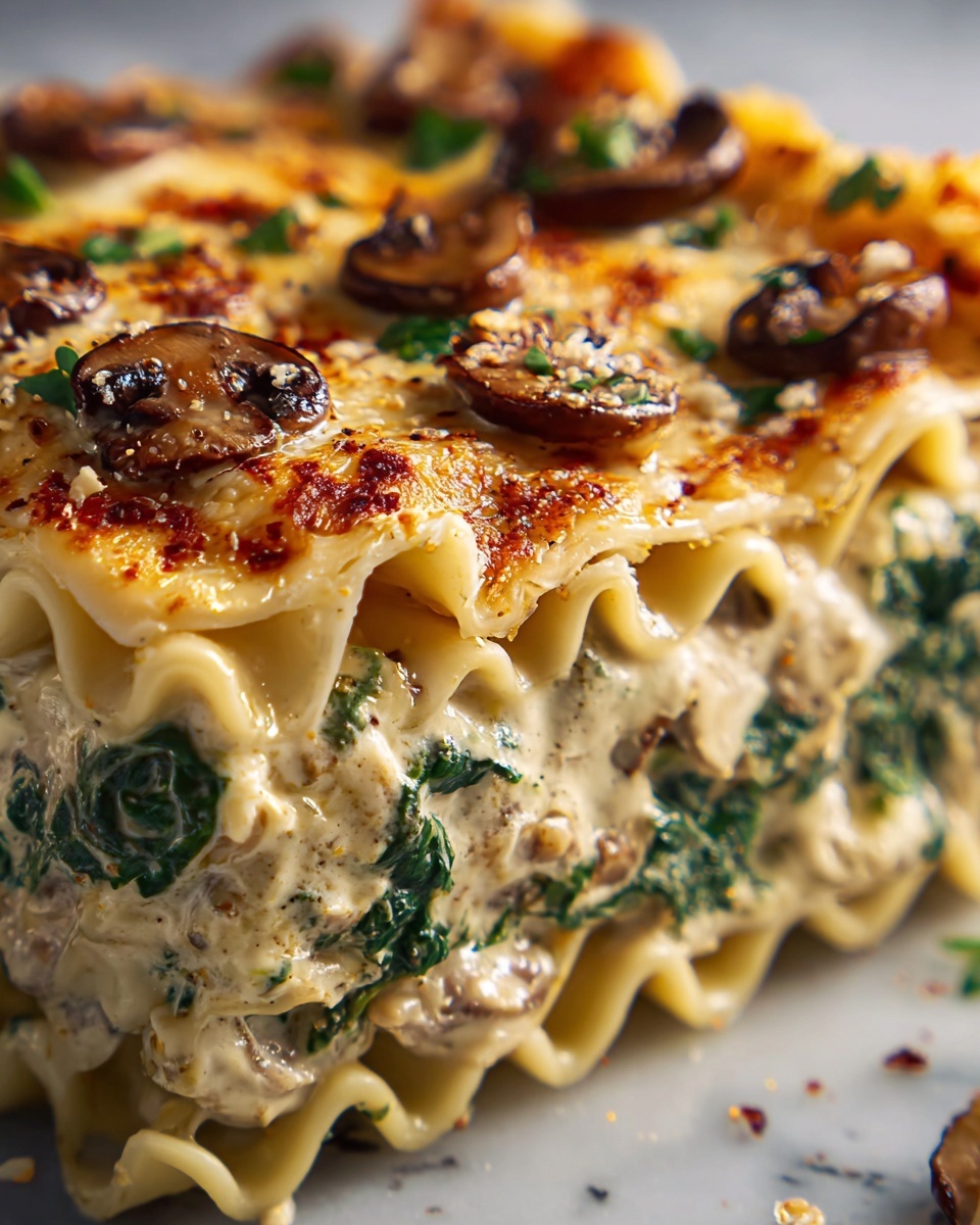 Creamy Spinach and Mushroom White Lasagna Recipe - Recipe Image