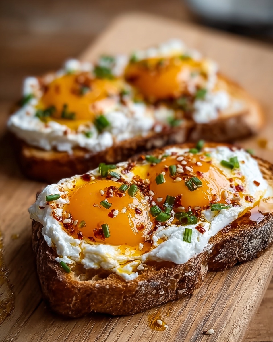 Hot Honey Cured Egg Yolks with Chive Cottage Cheese on Toasted Sourdough Recipe - Recipe Image