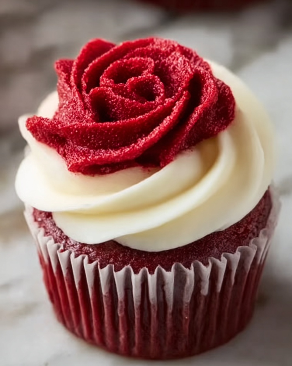 Rose Red Velvet Cupcakes with Cream Cheese Frosting Recipe - Recipe Image