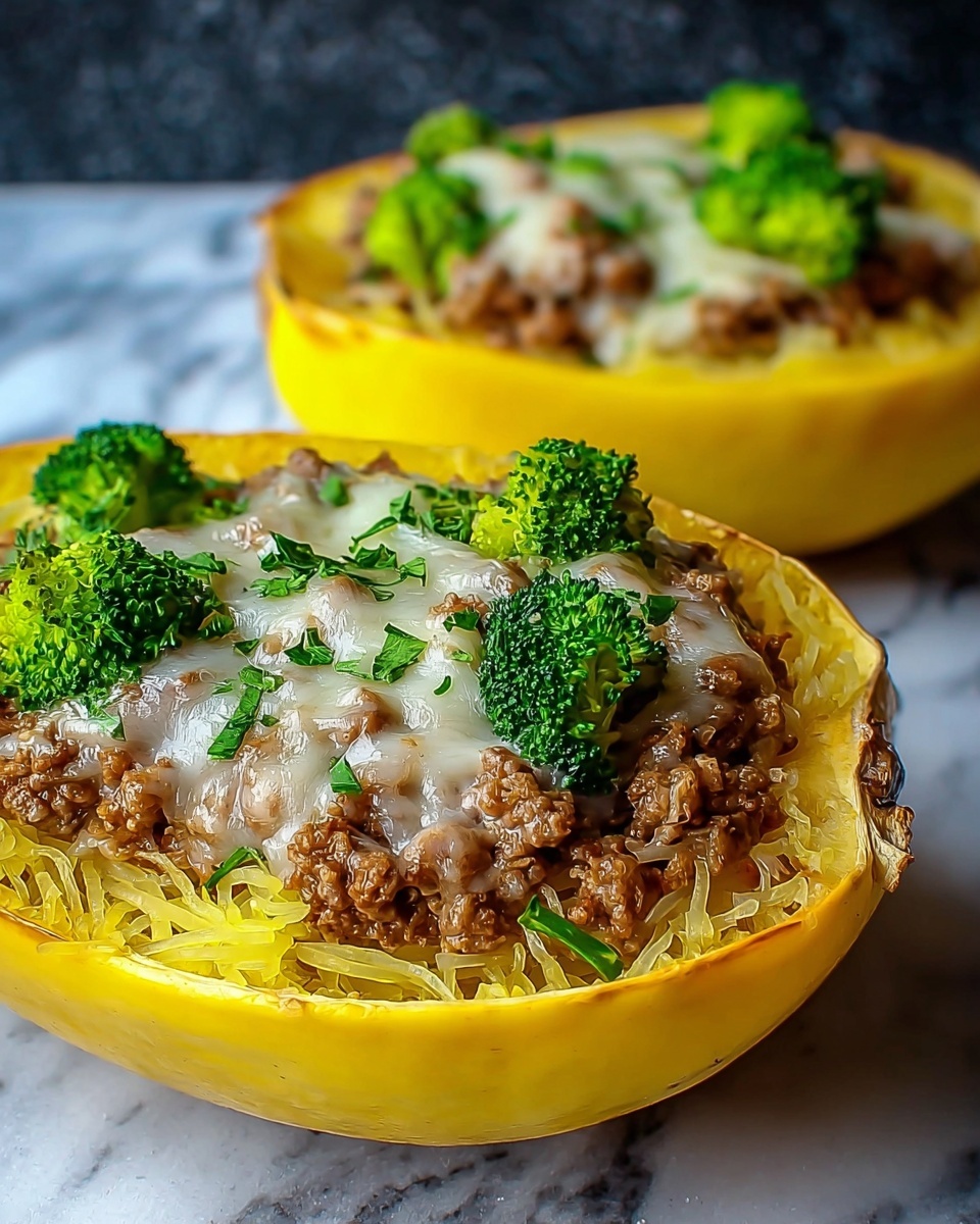 Stuffed Spaghetti Squash with Broccoli and Ground Beef Recipe - Recipe Image