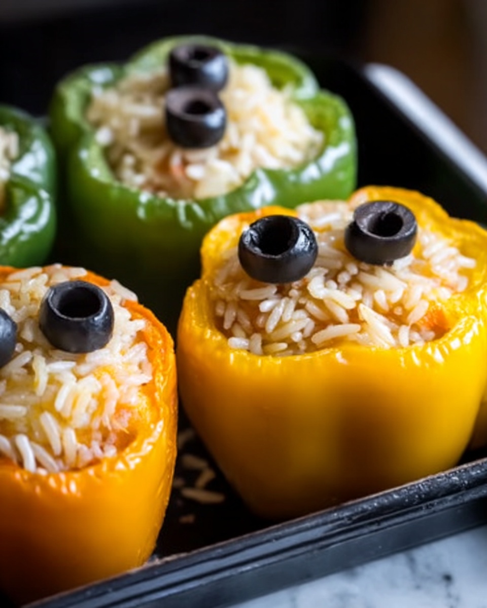 Halloween Shredded Chicken & Rice Stuffed Peppers Recipe - Recipe Image