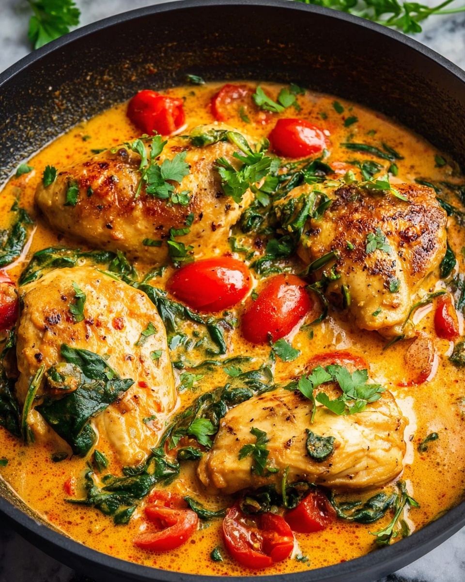 Creamy Chicken Coconut Curry with Tomatoes and Spinach Recipe - Recipe Image
