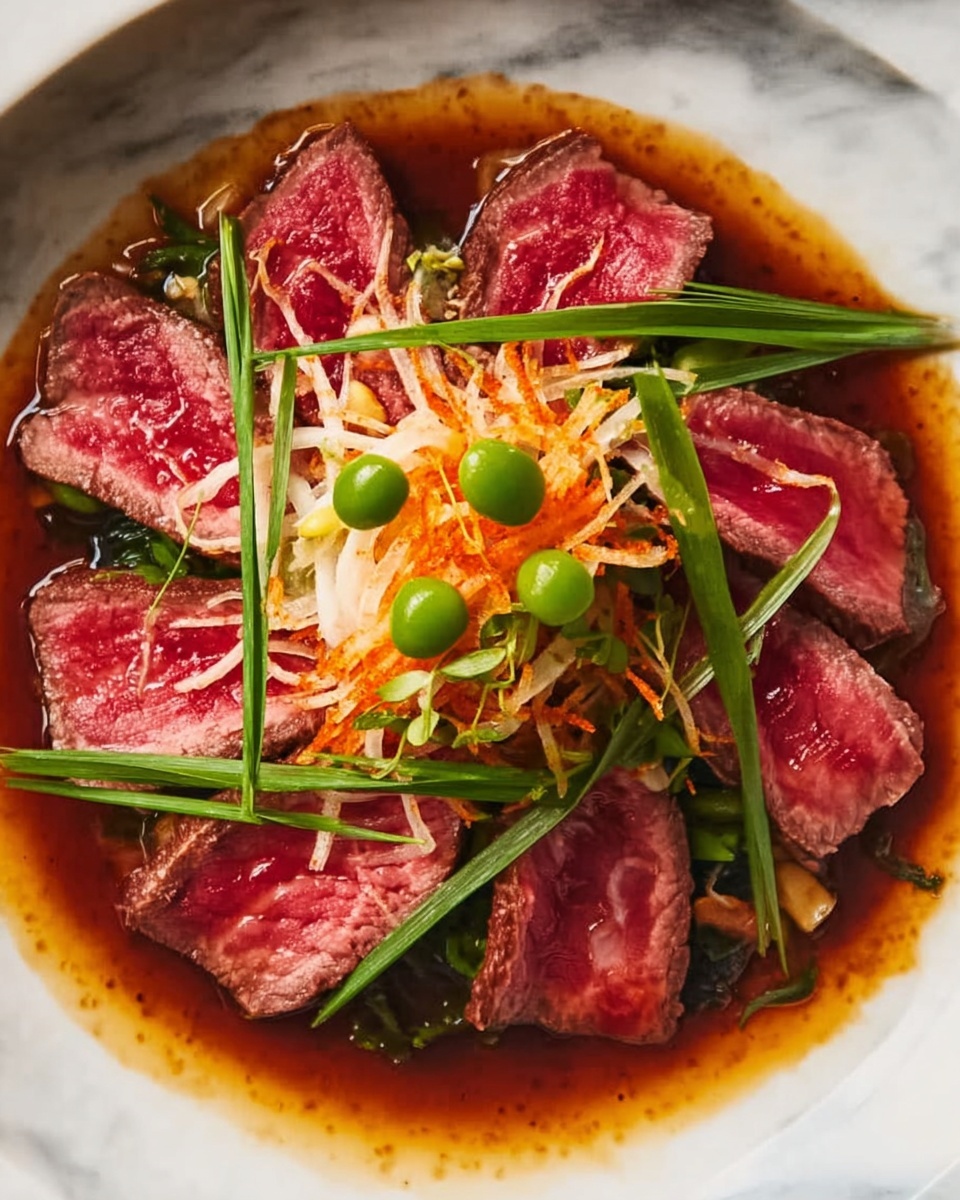 Beef Tataki with Zesty Yuzu Citrus and Crispy Potato Straws Recipe - Recipe Image