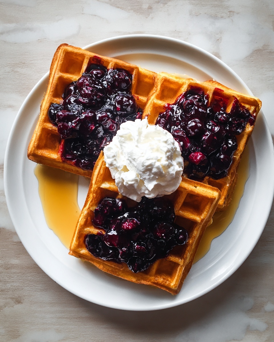Waffles with Blueberry Compote and Lemon Ricotta Cream Recipe - Recipe Image