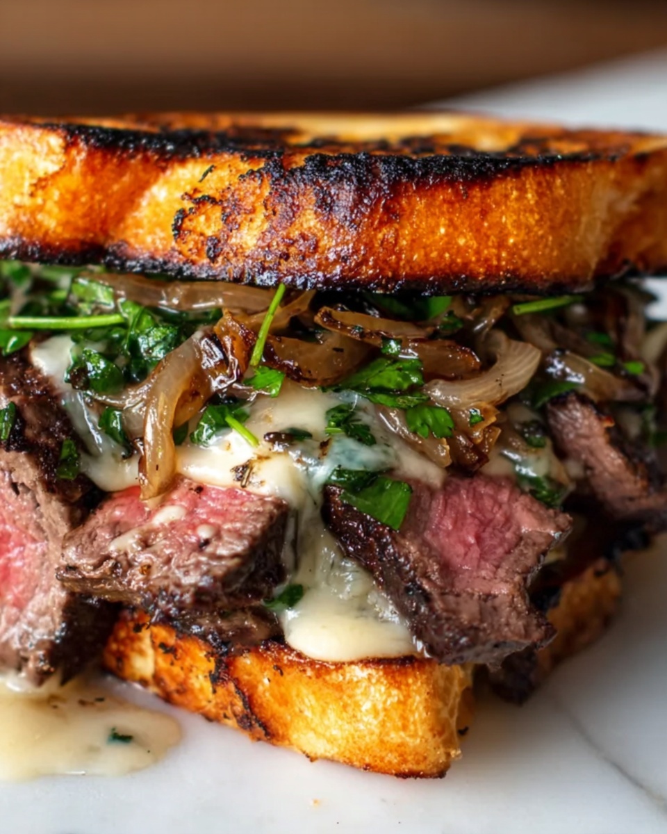 Grilled Ribeye Steak Sandwich with Caramelized Onions, Mushrooms, and Roasted Red Pepper Aioli Recipe - Recipe Image