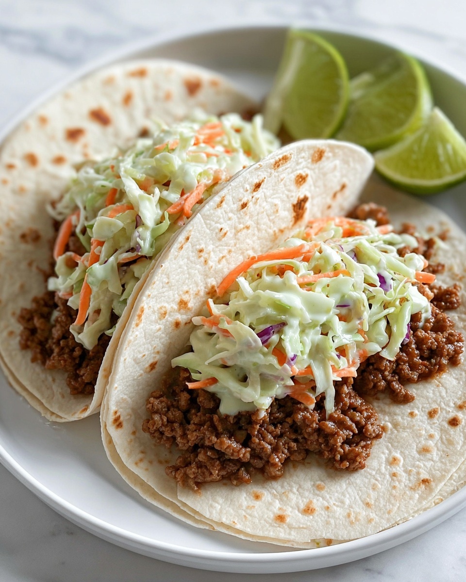 Beef Tacos with Peach Vinegar Slaw Recipe - Recipe Image