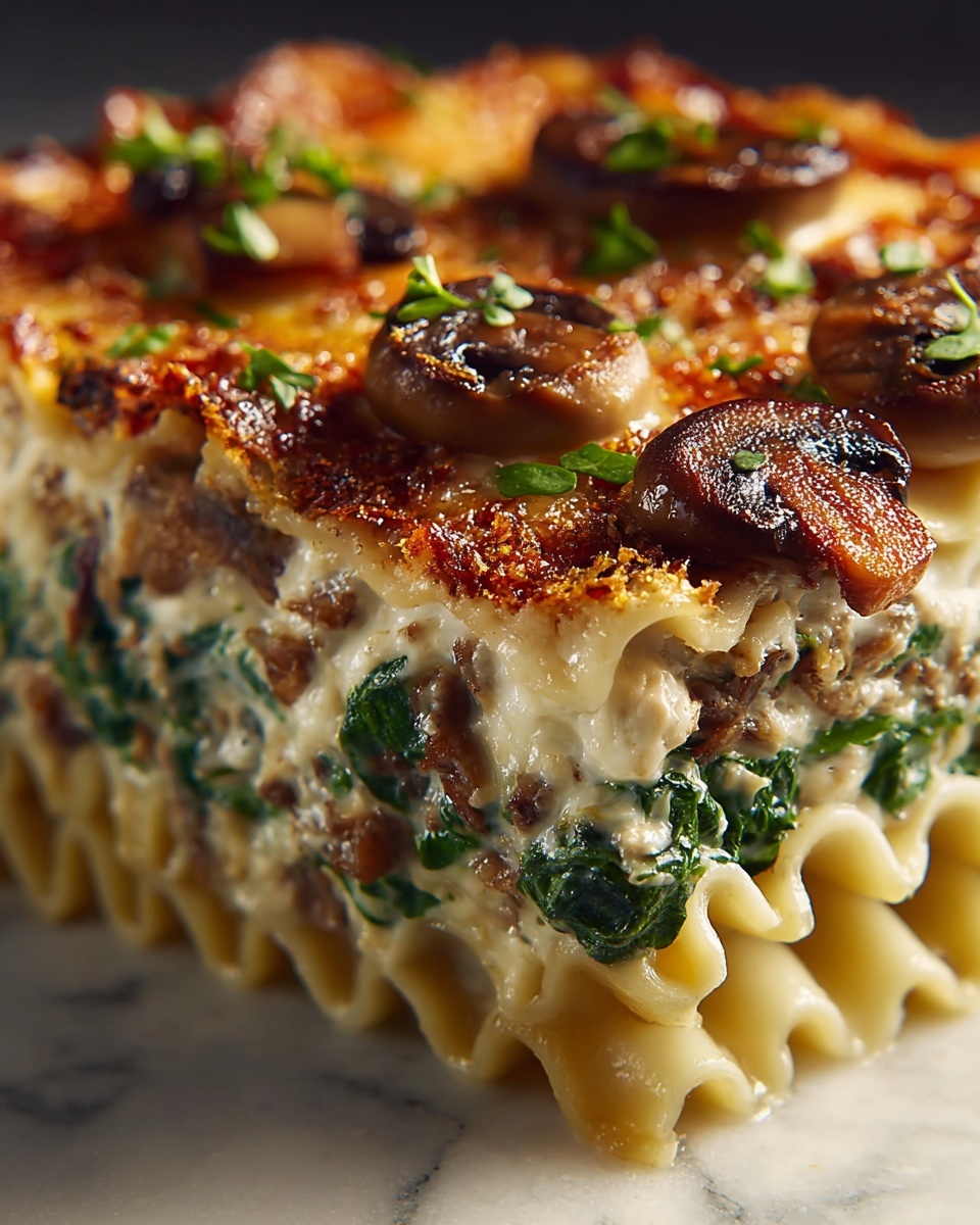Creamy Spinach and Mushroom White Lasagna Recipe - Recipe Image