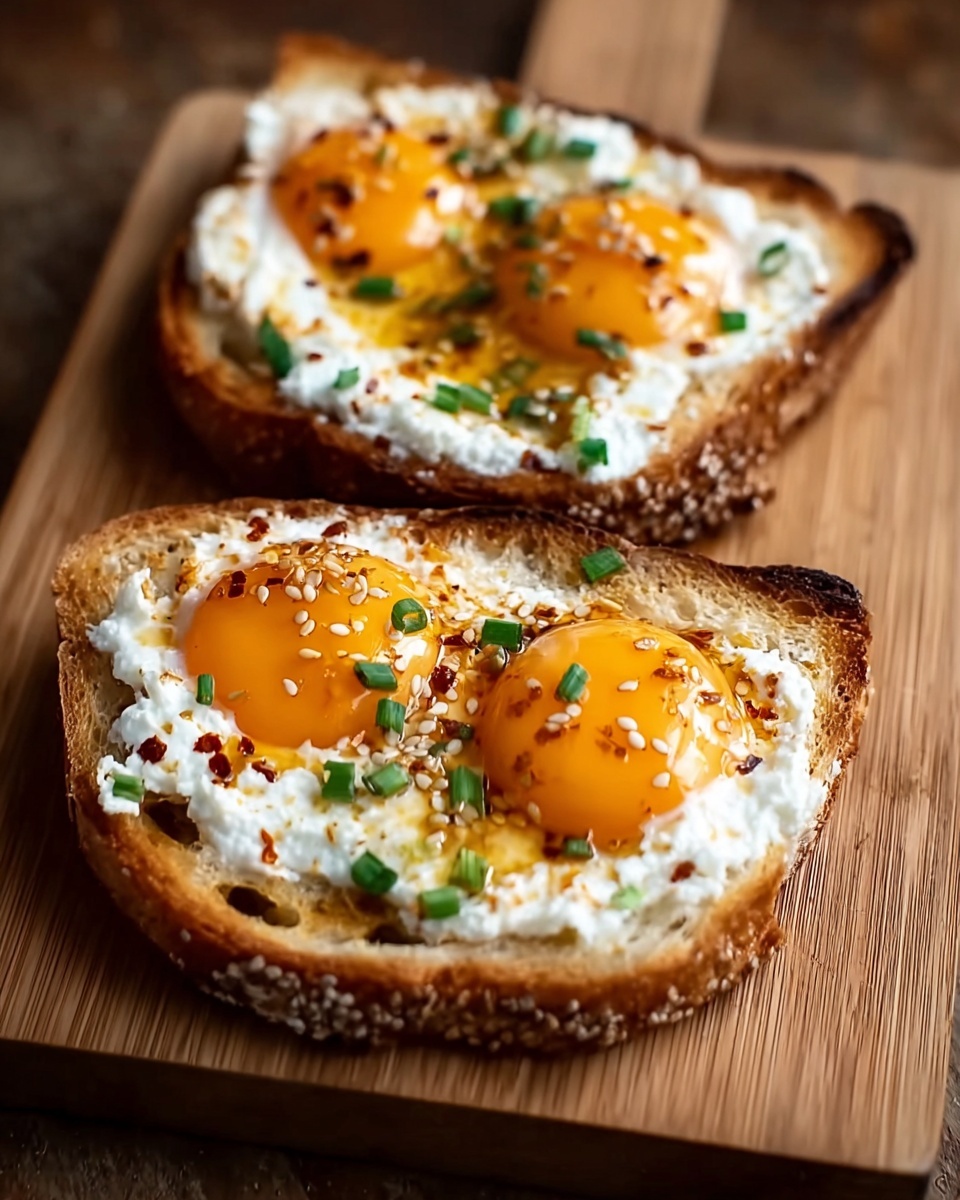 Hot Honey Cured Egg Yolks with Chive Cottage Cheese on Toasted Sourdough Recipe - Recipe Image