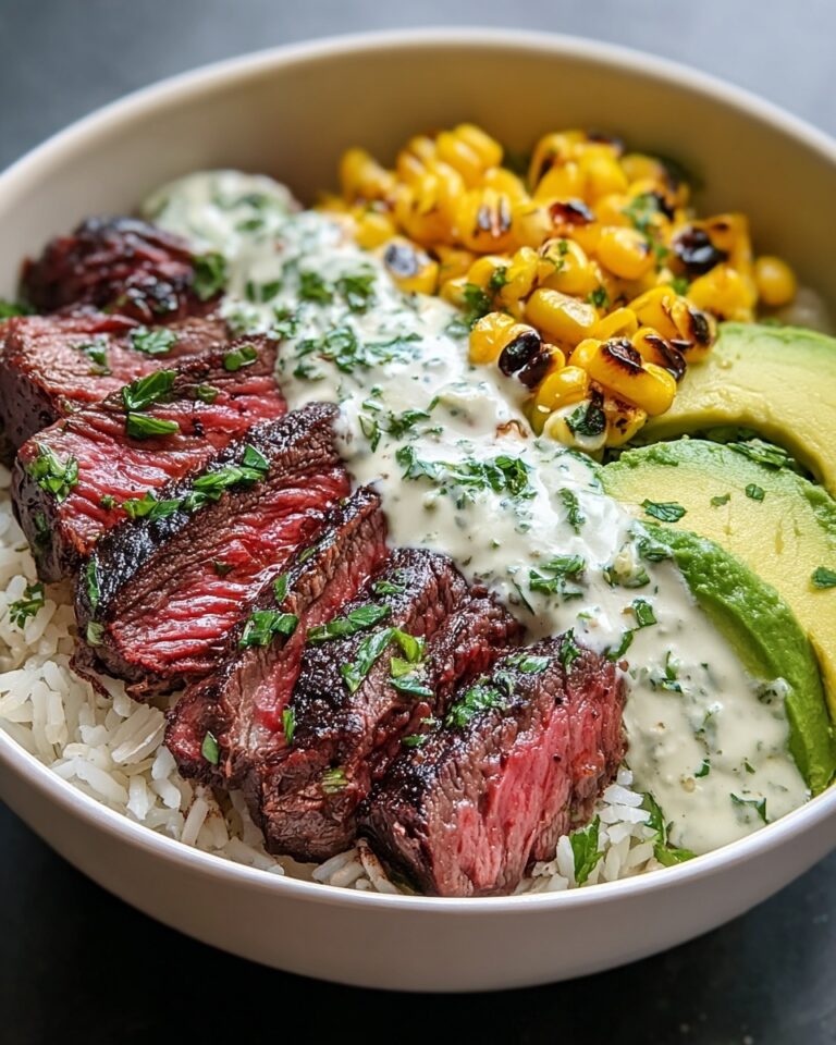 Steak, Avocado, and Roasted Corn Bowl with Cilantro Cream Sauce Recipe