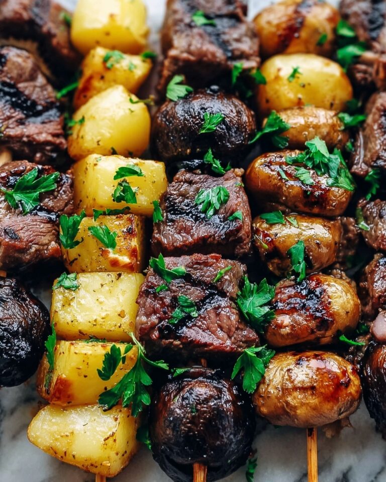 Grilled Steak, Potato, and Mushroom Kabobs Recipe