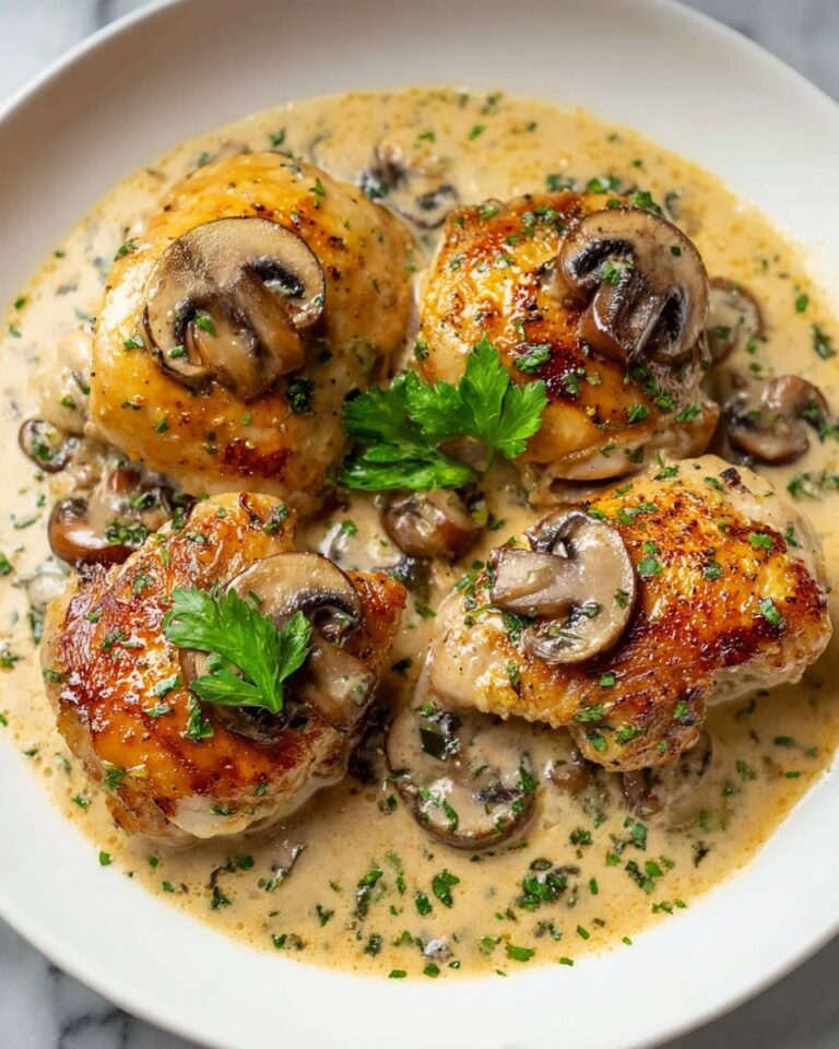 Creamy Garlic Mushroom Chicken Thighs Recipe