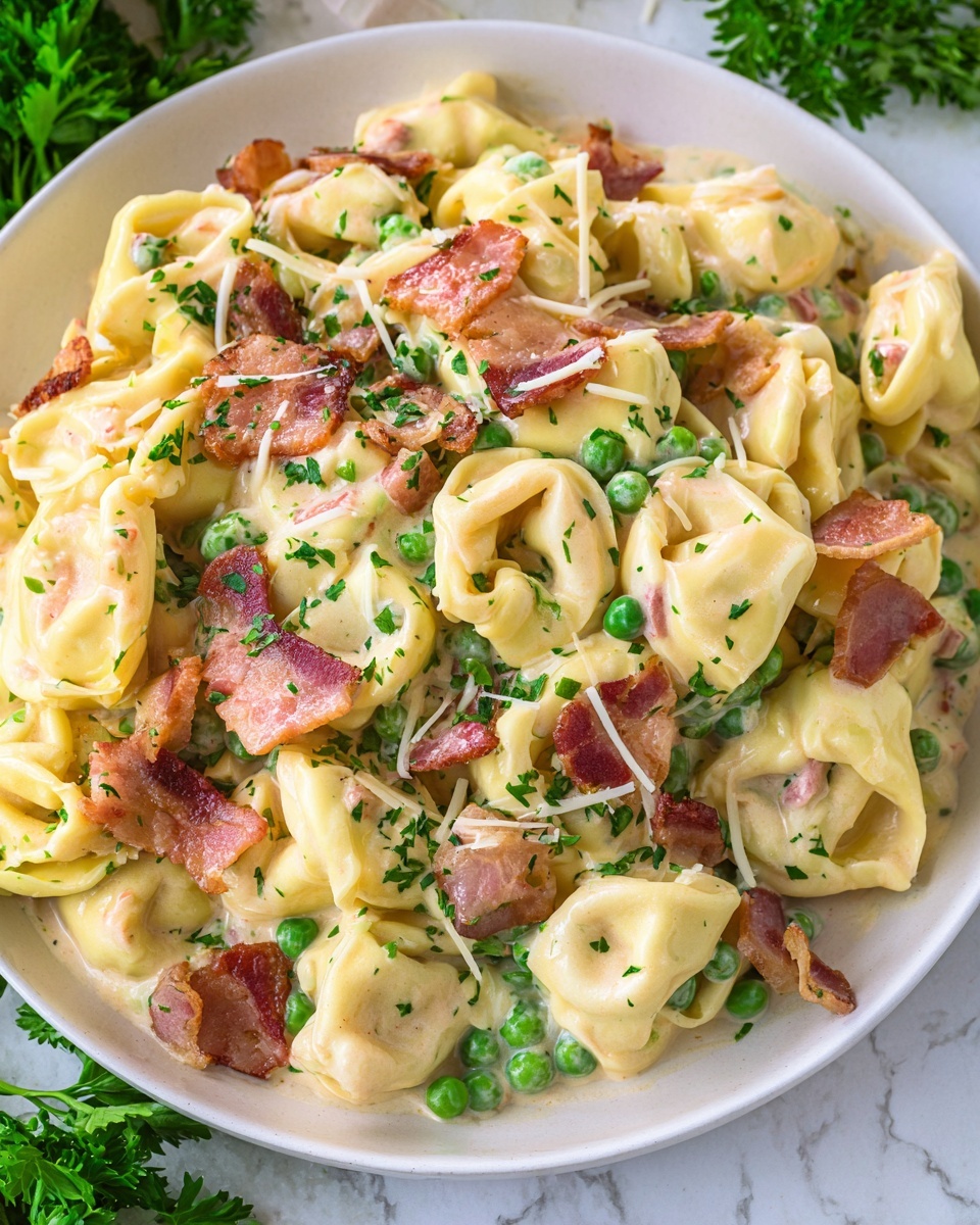 Tortellini Carbonara with Bacon, Peas, and Parmesan Recipe - Recipe Image