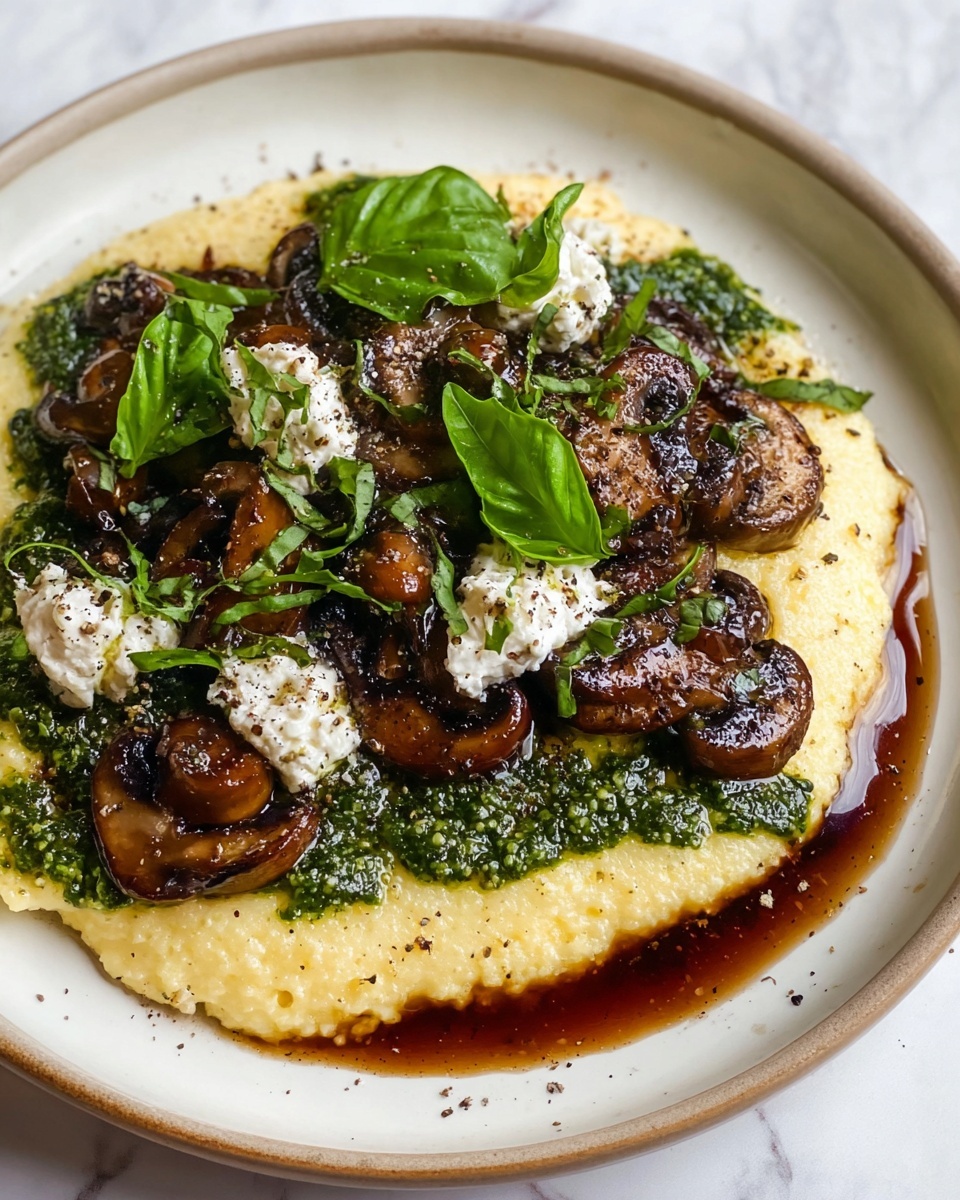 Spring Mushroom Polenta with Basil Vinaigrette Recipe - Recipe Image