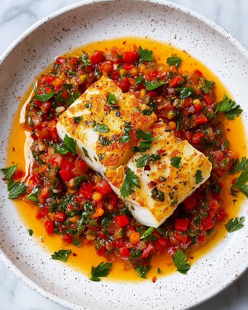 Cod with Fresh Tomato Red Pepper Sauce Recipe - Recipe Image