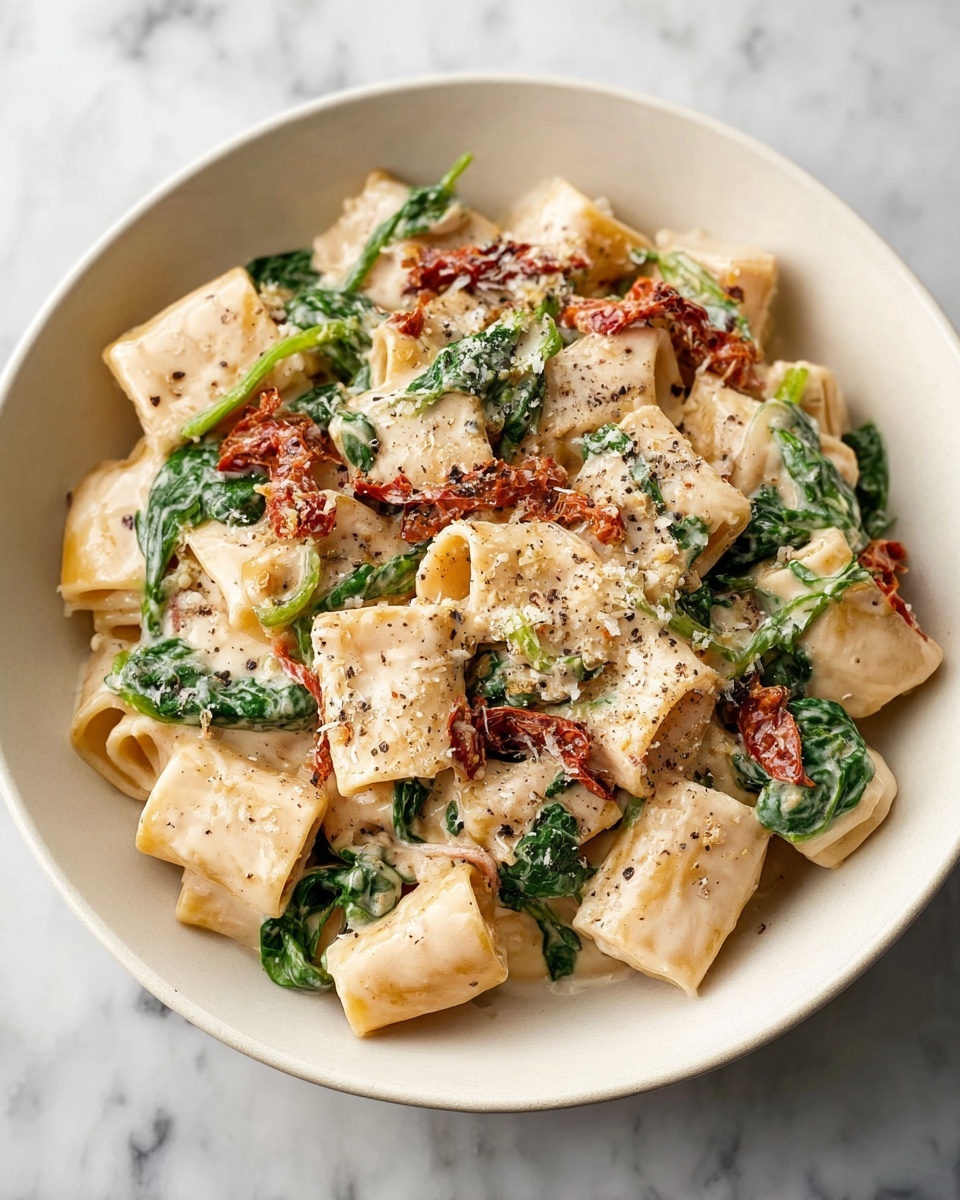Sun-Dried Tomato Pasta with Spinach and Cream Recipe - Recipe Image