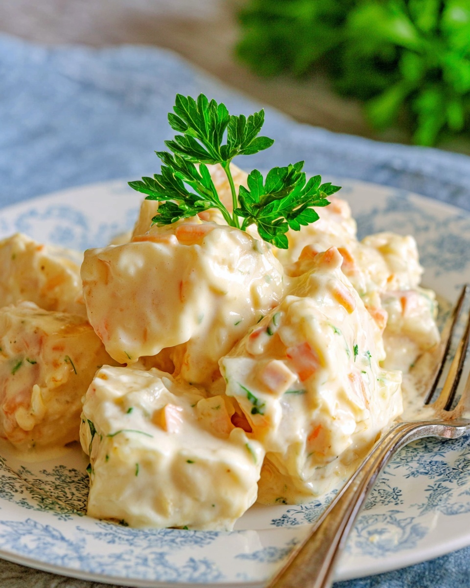 Potatoes in Creamy Alfredo Sauce with Carrot and Onion Infusion Recipe - Recipe Image