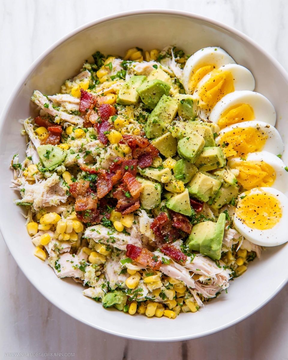 Avocado Chicken Salad with Corn, Bacon, and Fresh Herbs Recipe - Recipe Image